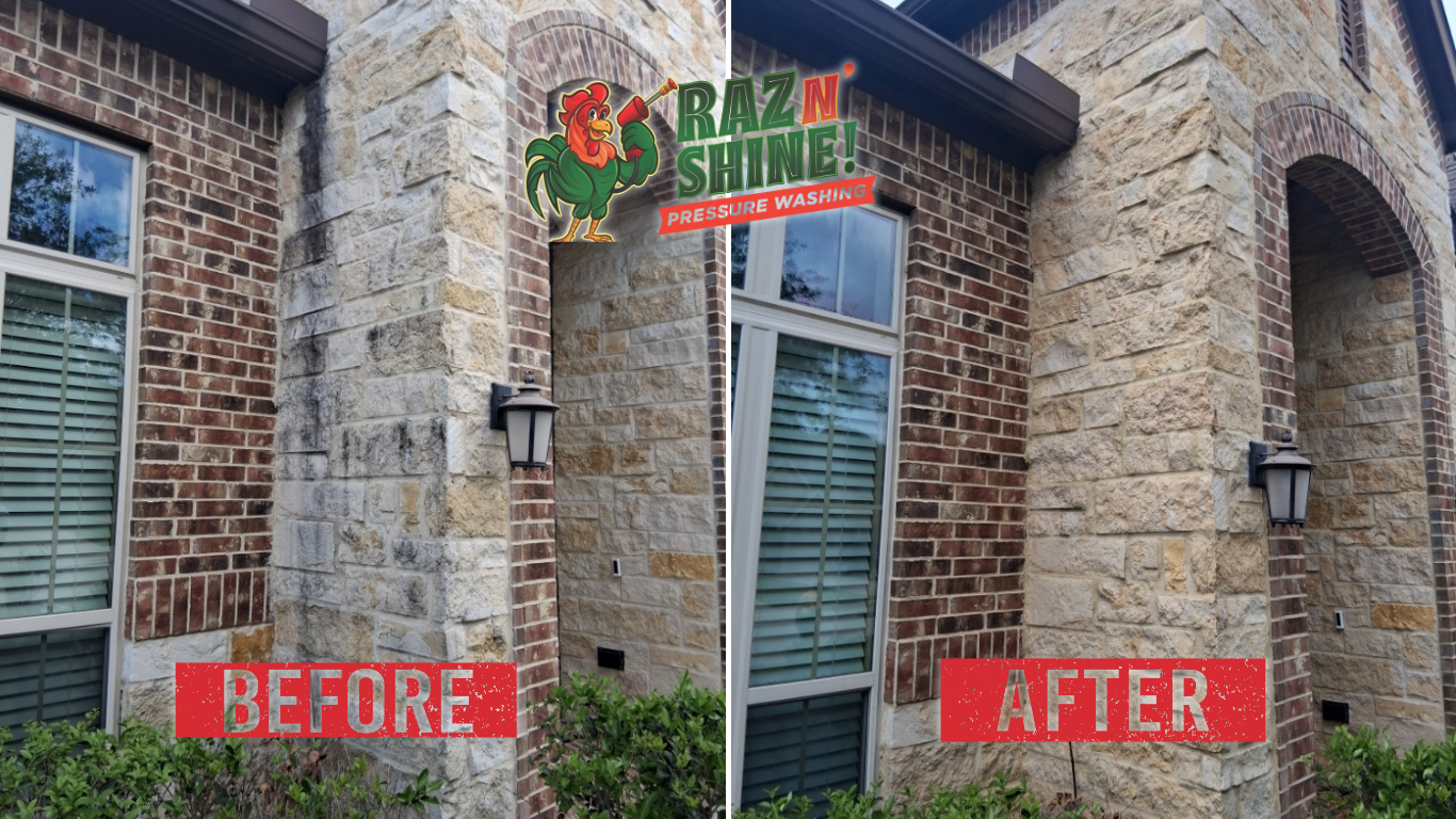 pressure washing Missouri City TX before and after house exterior cleaning results