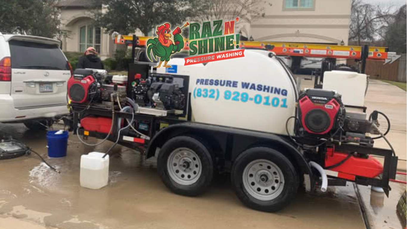 Pressure washing Sugar Land TX trailer setup professional equipment cleaning service