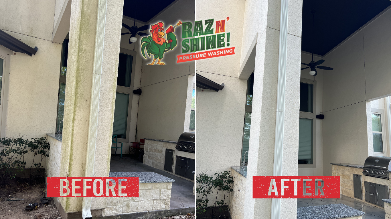 Before and after interior cleaning showing restored floors and cleaned surfaces by Raz N’ Shine