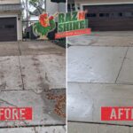 Before and after of driveway pressure washing by Raz N' Shine