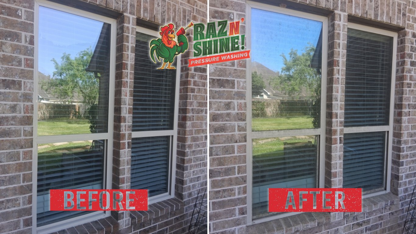 Before and after of exterior window cleaning by Raz N' Shine