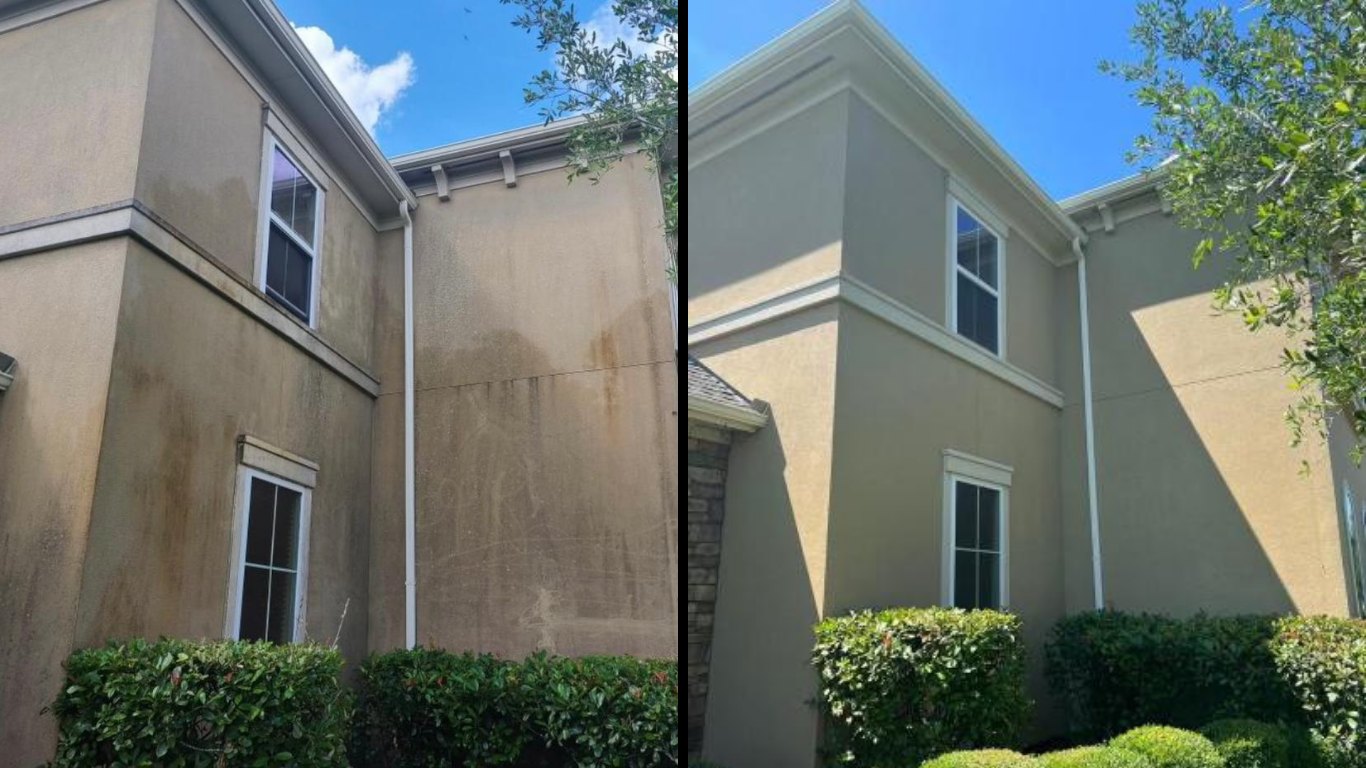 Before and after of a house soft wash by Raz N' Shine