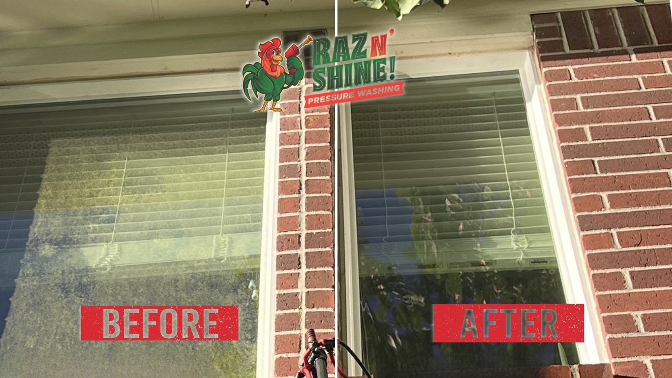 Before and after of window and screen cleaning by Raz N' Shine